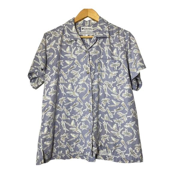 Columbia Vintage Shirt Dragon Fly Button Front Short Sleeve Lavender Large Women - Picture 2 of 6